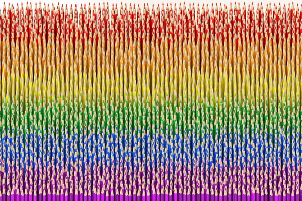 LGBTQ gökkuşağı bayrağı renkli kalemlerle yapıldı. Sanatla ilgili üç boyutlu kavramsal canlandırma — Stok fotoğraf