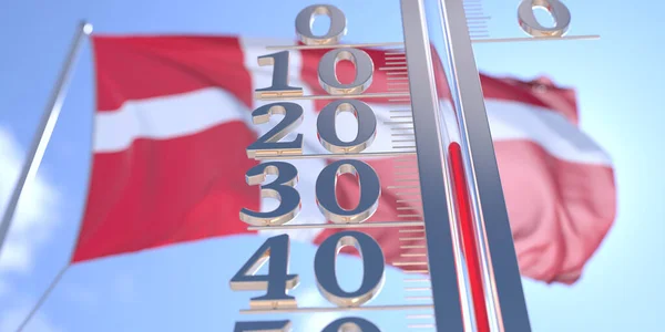 덴마크의 국기 근처의 대기 온도를 측정하는 체온계에 영하 20 도를 표시 합니다. 추운 날씨 예측은 3D 렌더링과 관련이 있습니다. — 스톡 사진