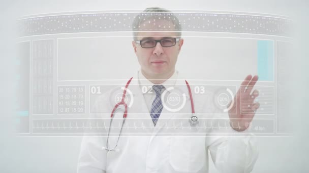 Docteur fait défiler jusqu'à l'onglet ASTHMA sur un écran tactile moderne — Video