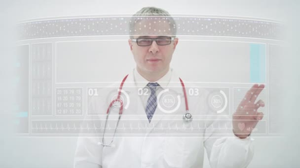 PANIC ATTACK tab and a doctor in front of a modern medical display — 图库视频影像
