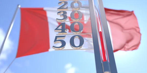 Menos 40 grados centígrados en un termómetro que mide cerca de la bandera de Canadá. Pronóstico del tiempo muy frío relacionado 3D renderizado —  Fotos de Stock
