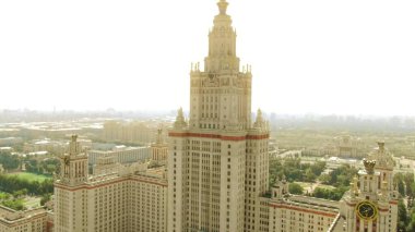 Aerial view of the Moscow State University building, the historic Stalin era landmark, Russia clipart