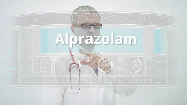 ALPRAZOLAM Generika Name von einem Arzt auf einem modernen Bildschirm gescrollt — Stockfoto