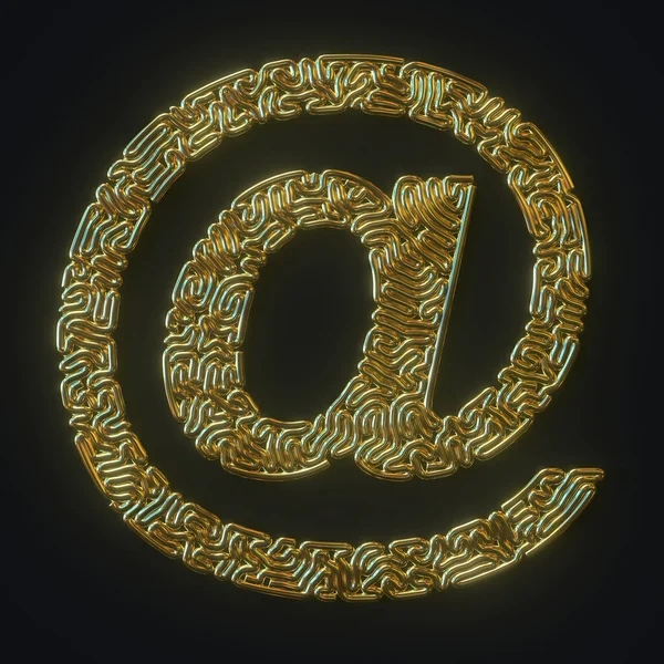Anuncio de alta resolución en símbolo formado por alambre doblado de oro. Renderizado 3D — Foto de Stock