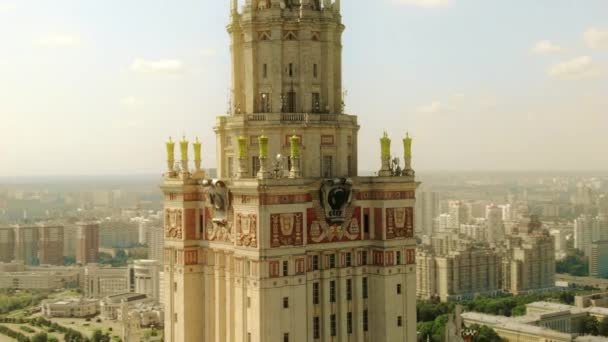Aerial view of the Moscow University building details, the historic Soviet era landmark, Russia — Stock Video
