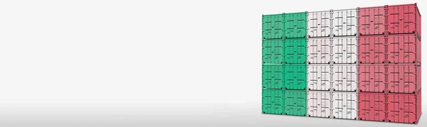Nákladní kontejnery skládají vlajku Itálie na bílém pozadí, 3D vykreslování — Stock fotografie