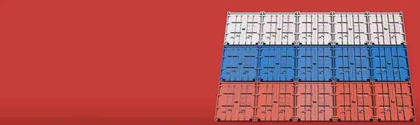 Los contenedores componen la bandera de Rusia sobre fondo rojo, representación 3D — Foto de Stock