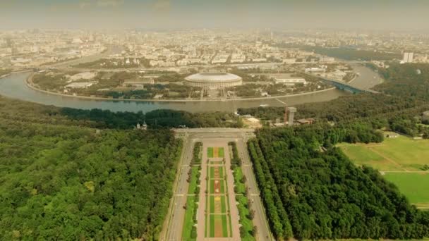 Aerial view of the cityscape of Moscow as seen from Luzhniki area. Russia — Stock Video
