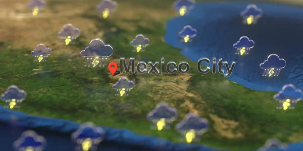 Weersymbolen bij Mexico stad op de kaart, weersvoorspelling gerelateerde 3D-weergave — Stockfoto