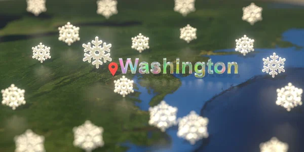 Haritada Washington yakınlarındaki karlı hava ikonları, hava tahmini 3D görüntüleme — Stok fotoğraf