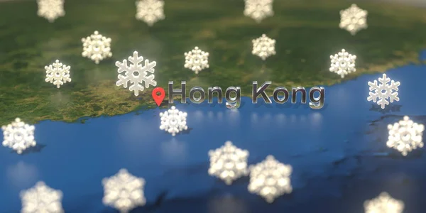 地图上香港近郊的白雪天气图标、天气预报相关3D渲染 — 图库照片