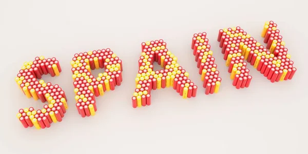 SPAIN text made with many batteries. Electrical technologies related 3d rendering — Stock Photo, Image