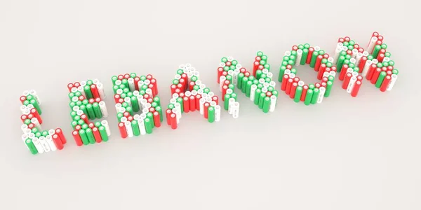 Birçok pille yapılmış LEBANON metni. 3D görüntüleme ile ilgili elektrik teknolojileri — Stok fotoğraf