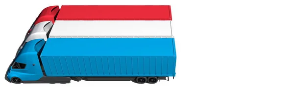 세미 트레일러 트럭은 흰색 바탕에 룩셈부르크의 기를 만든다. 3d 렌더링 — 스톡 사진