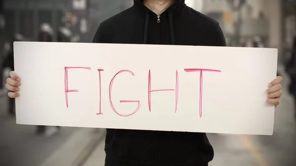 Κείμενο FIGHT σε ένα banner ακτιβισμού — Φωτογραφία Αρχείου