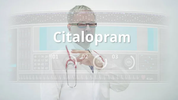 터치스크린 디스플레이에 CITALOPRAM 제네릭 의약품 이름으로 닥터 두루마리 — 스톡 사진