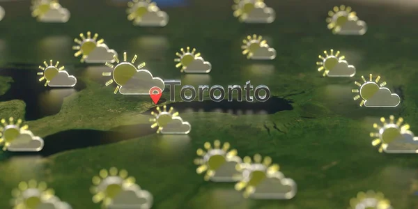 Toronto kenti yakınlarında parçalı bulutlu hava ikonları, hava tahmini 3D görüntüleme — Stok fotoğraf
