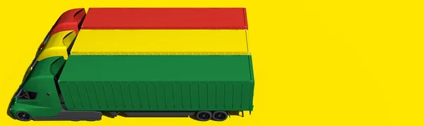 세미 트레일러 트럭은 볼리비아의 노란 바탕에 깃발을 만든다. 3d 렌더링 — 스톡 사진