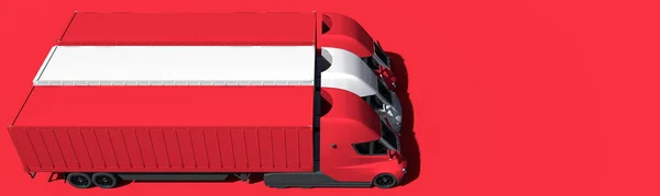 Rimorchio camion formano bandiera dell'Austria su sfondo rosso. rendering 3d — Foto Stock