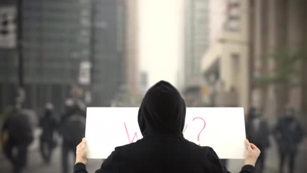WHY question on a protest banner — Stock Video