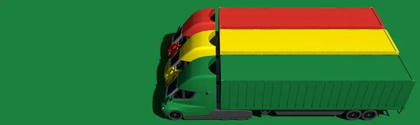 Les camions semi-remorques forment le drapeau de la Bolivie sur fond vert. Rendu 3d — Photo