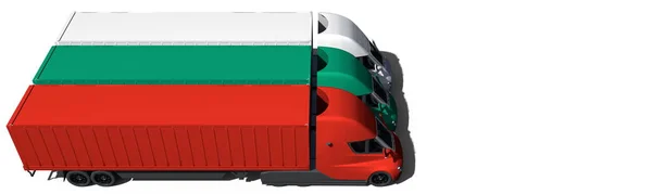 De opleggertrucks vormen de vlag van Bulgarije op een lichte achtergrond. 3d destructie — Stockfoto