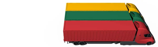 运货卡车在白色背景下悬挂立陶宛国旗。3d渲染 — 图库照片