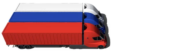 현대의 트럭들은 흰색 바탕에 러시아의 국기를 만든다. 3d 렌더링 — 스톡 사진
