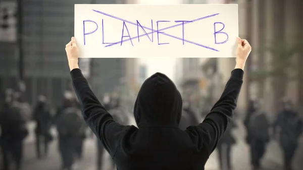 INGEN PLANET B text på en protestbanner — Stockfoto