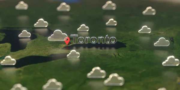 Haritada Toronto yakınlarındaki bulutlu hava ikonları, hava tahmini 3D görüntüleme — Stok fotoğraf