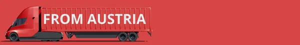 FROM AUSTRIA text on the modern electric red semi-trailer truck, 3d rendering — Stock Photo, Image