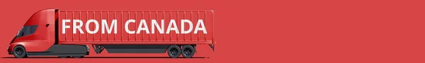 Из текста КАНАДЫ о современном электрическом красном грузовике, 3D рендеринг — стоковое фото