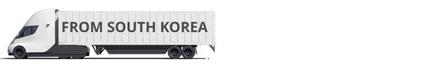 FROM SOUTH KOREA text on the modern electric white truck, 3d rendering — Stock Photo, Image