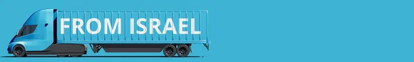 VANAF ISRAEL tekst op de moderne elektrische blauwe truck, 3d rendering — Stockfoto