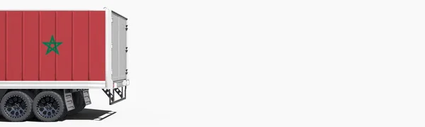 பக்கத்தில் மொராக்கோவின் கொடியை அச்சிடும் டிரக், 3D ரெண்டரிங் — ஸ்டாக் புகைப்படம்