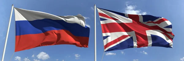 Bandeiras nacionais da Rússia e Grã-Bretanha, renderização 3d — Fotografia de Stock