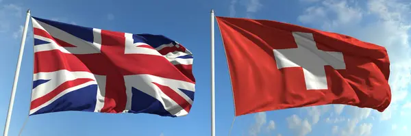 Nationalflaggen von Großbritannien und der Schweiz, 3D-Darstellung — Stockfoto