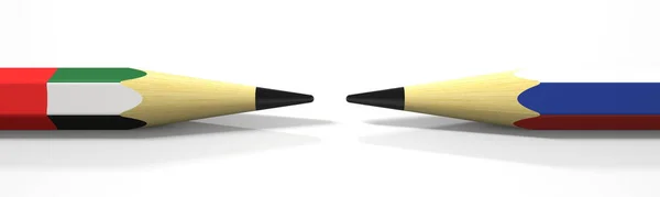 UAEとロシアの国旗の鉛筆。政治的対立概念。3Dレンダリング — ストック写真