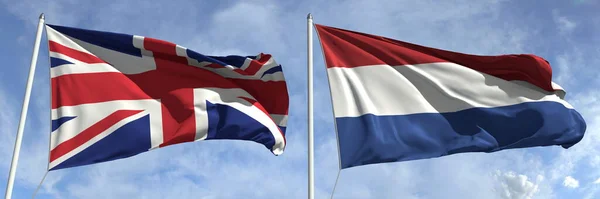 National flags of Great Britain and Netherlands, 3d render — стокове фото
