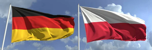 Bandiere nazionali di Germania e Polonia, rendering 3d — Foto Stock