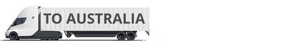 TILL ÖSTERRIKE text på modern elektrisk påhängsvagn lastbil, 3D-rendering — Stockfoto
