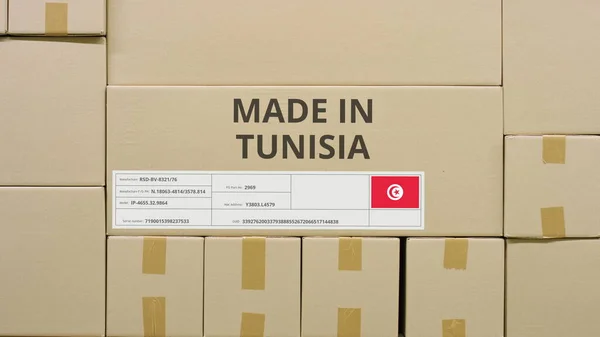 Parcela con texto MADE IN TUNISIA y concepto de bandera, producción y transporte —  Fotos de Stock