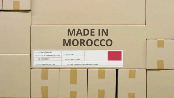 纸盒，印有MOROCCO的MADE文字和国旗。仓库后勤概念 — 图库照片