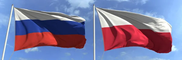 Bandeiras da Rússia e da Polônia em mastins. Renderização 3d — Fotografia de Stock