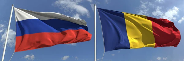 Banderas nacionales de Rusia y Rumanía, 3d renderizado — Foto de Stock