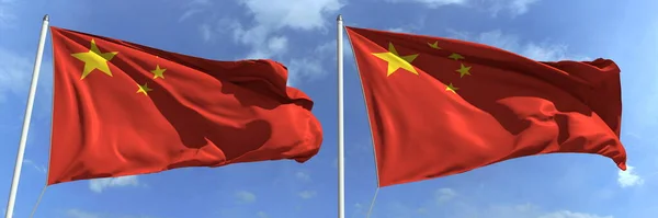 Bandeiras da China em postes de bandeira. Renderização 3d — Fotografia de Stock
