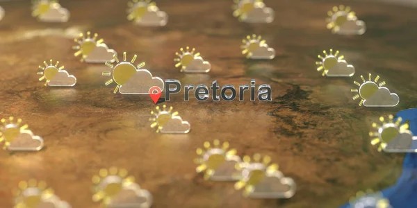 Pretoria ciudad y parcialmente nublado icono del tiempo en el mapa, pronóstico del tiempo relacionado con la renderización 3D —  Fotos de Stock