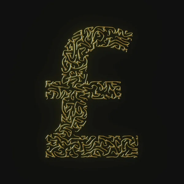 Simbolo sterlina ad alta risoluzione realizzato con linee dorate stampate. rendering 3d — Foto Stock