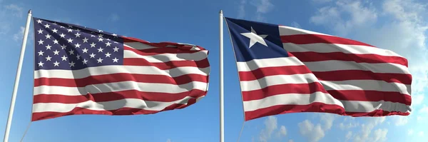 National flags of the USA and Liberia, 3d rendering — Stock Photo, Image