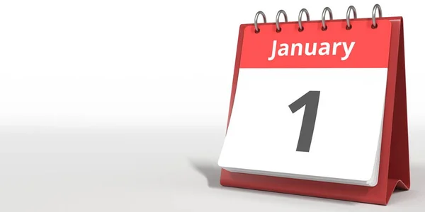 1 de enero de fecha en la página del calendario de volteo, renderizado 3d —  Fotos de Stock